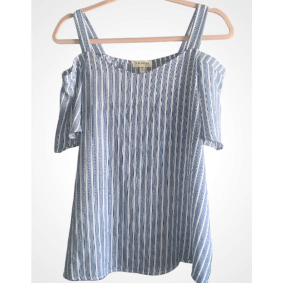 Faith and Joy Blue and White Striped Off-Shoulder Blouse Large - Picture 1 of 6